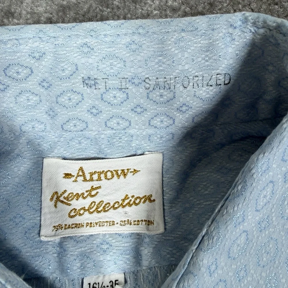 VTG Arrow Kent Collection Shirt Men's 16.5 35 Blue Geometric Sanforized USA Made - Picture 5 of 8